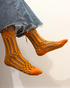 SHEER SOCKS - STRIP&CHECK ORANGE