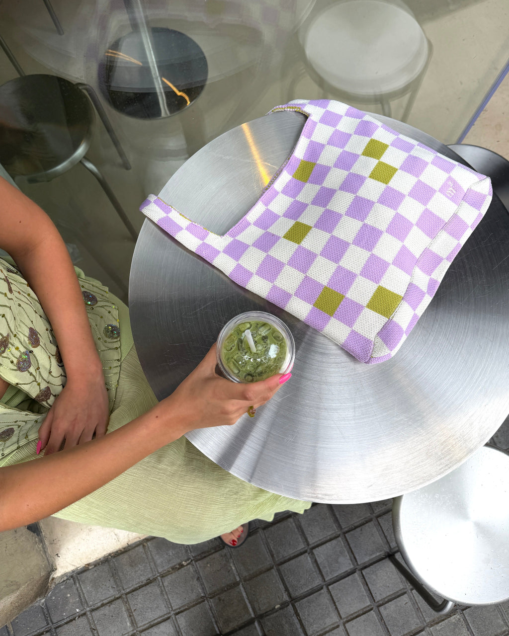 CHECKERED SHOULDER BAG - LILAC&GREEN
