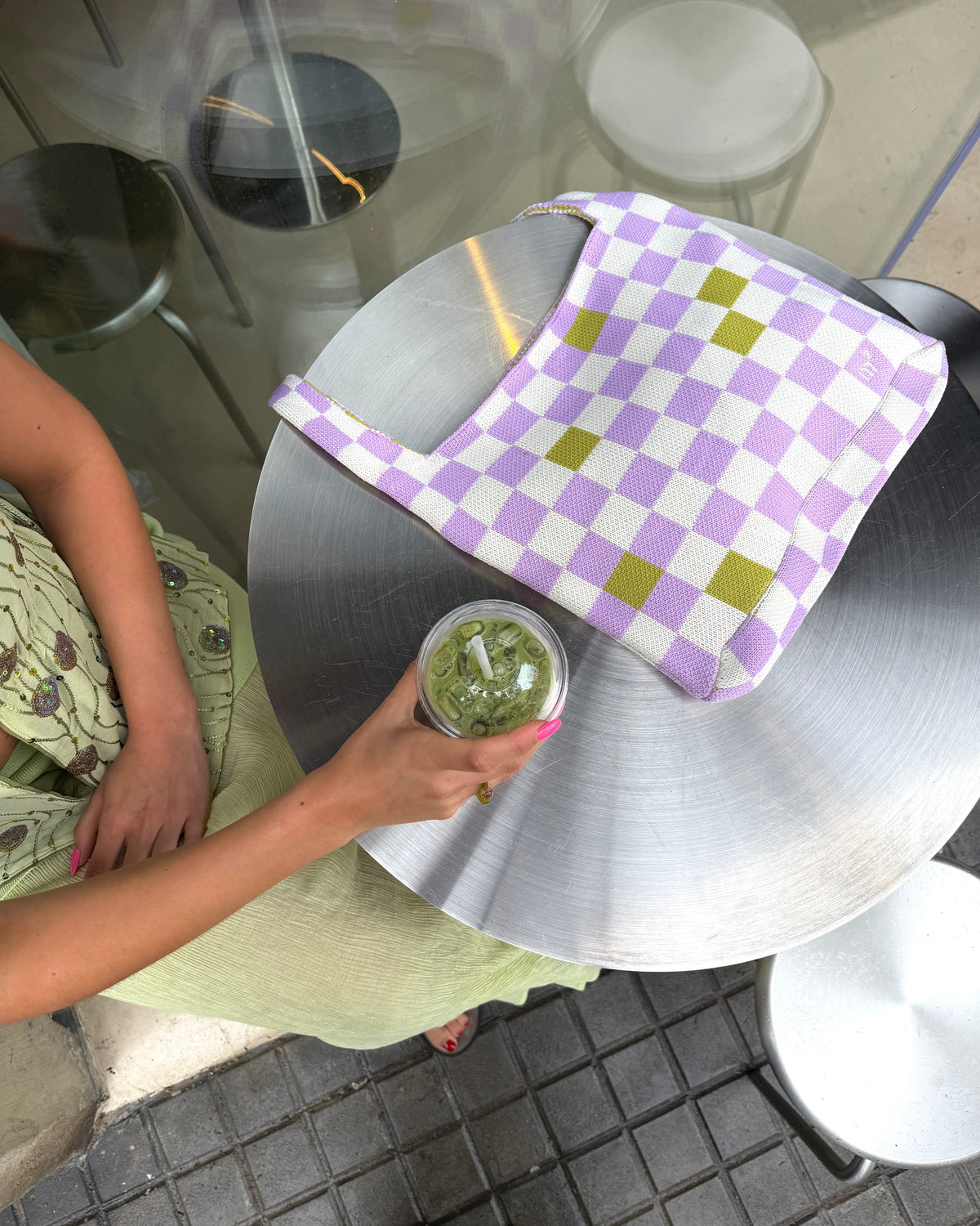 CHECKERED SHOULDER BAG - LILAC&GREEN